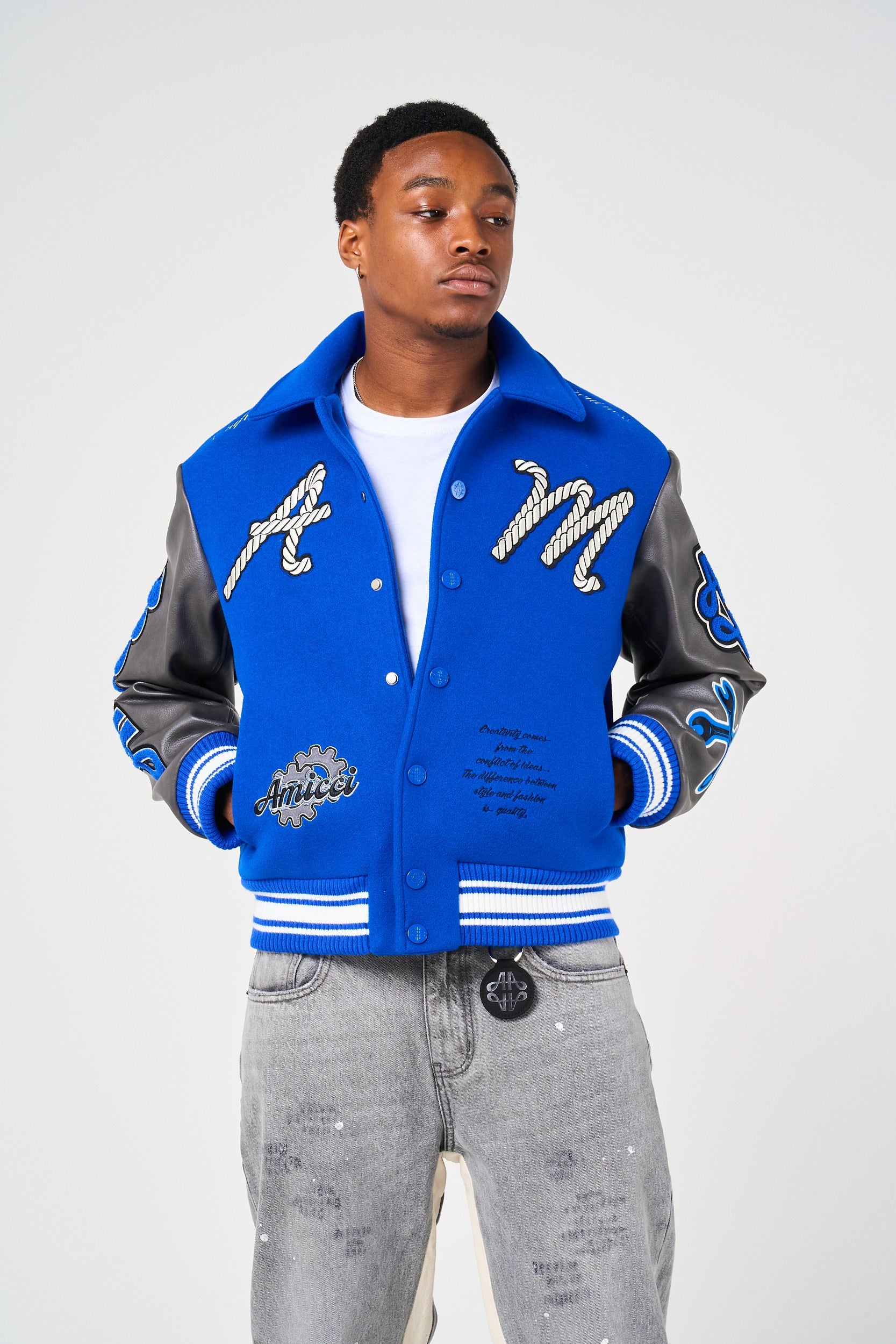 Taras Navy Varsity Jacket – Amicci