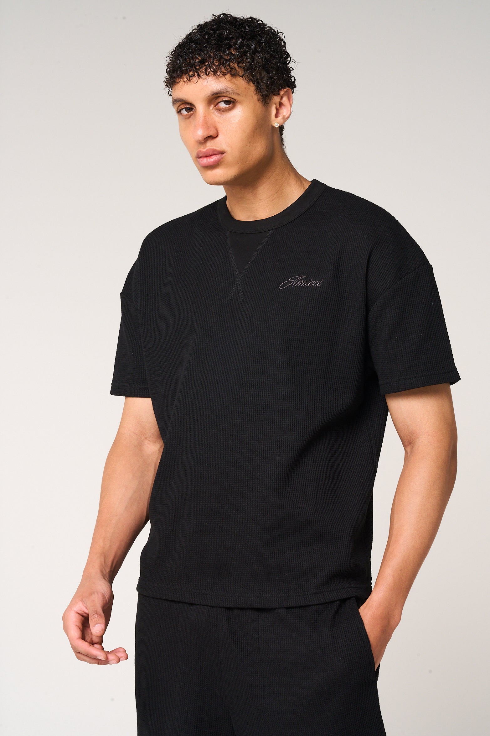 Tempest Waffle Knit T-Shirt Black – Amicci