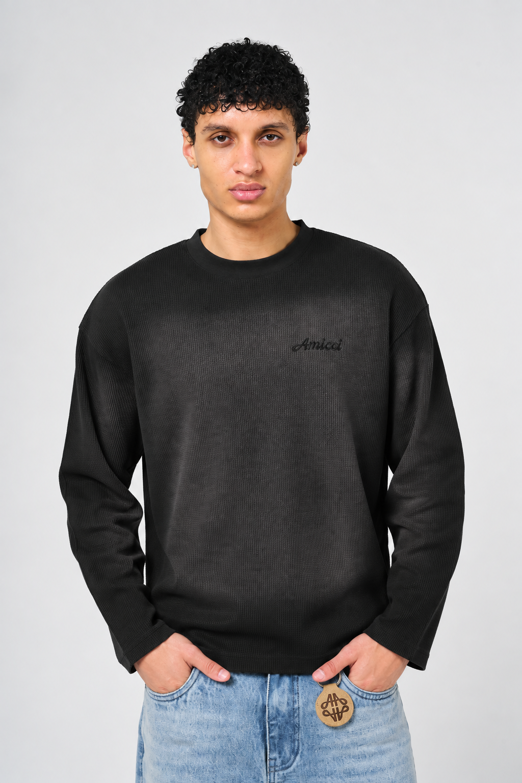 Pandan Black Waffle Long Sleeve T Shirt – Amicci