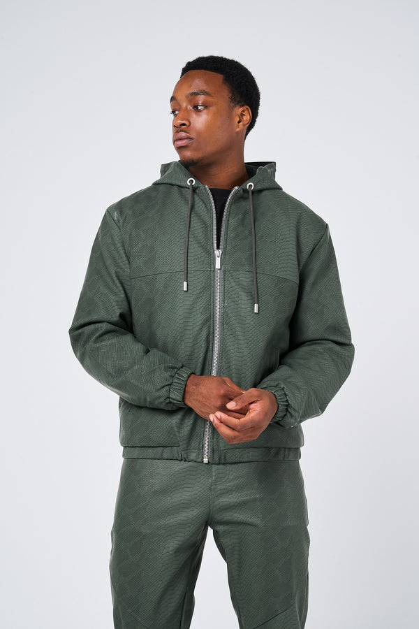 Isandro Khaki Croco Leren Jas