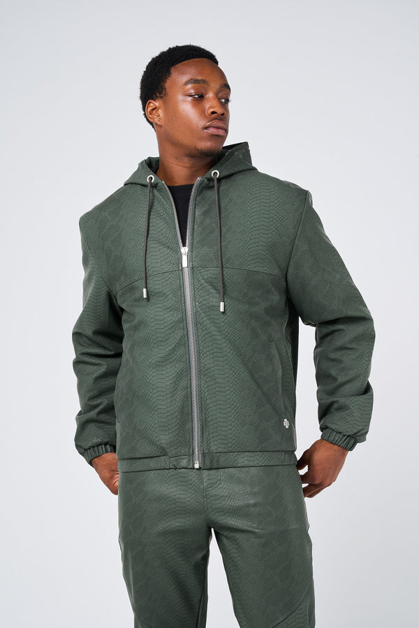 Isandro Khaki Croco Leren Jas