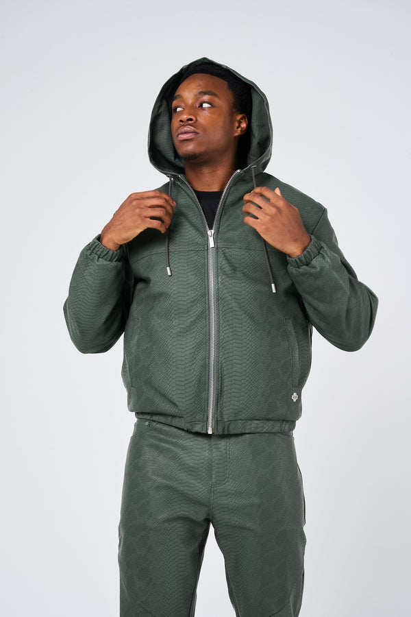 Isandro Khaki Croco Leren Jas