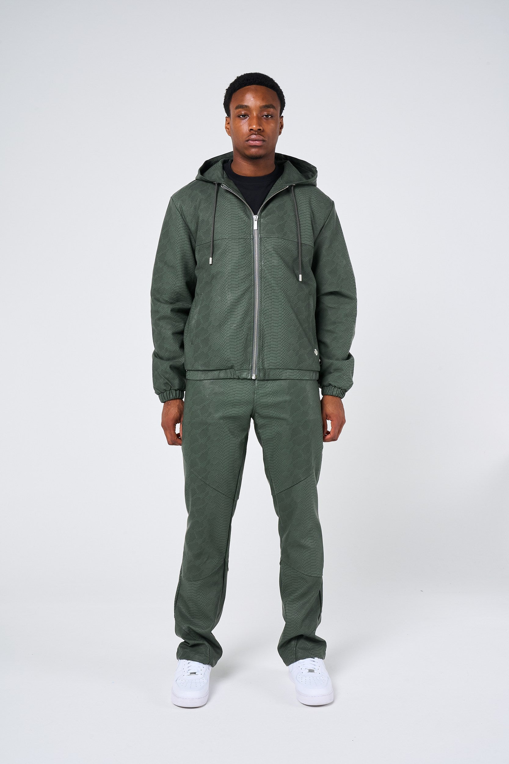 Isandro Khaki Croc Leather Jacket