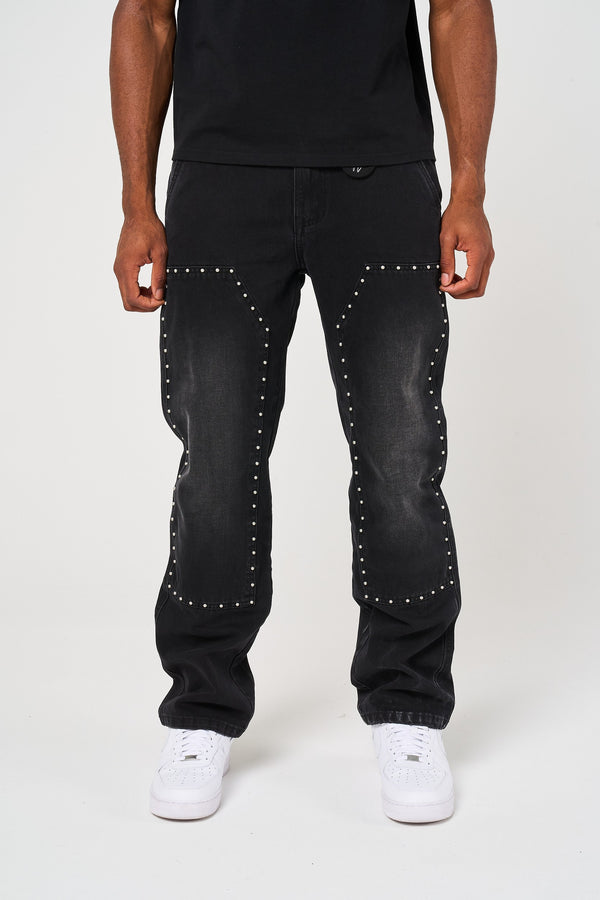 Haulier Zwart Spijkerdenim met Studs