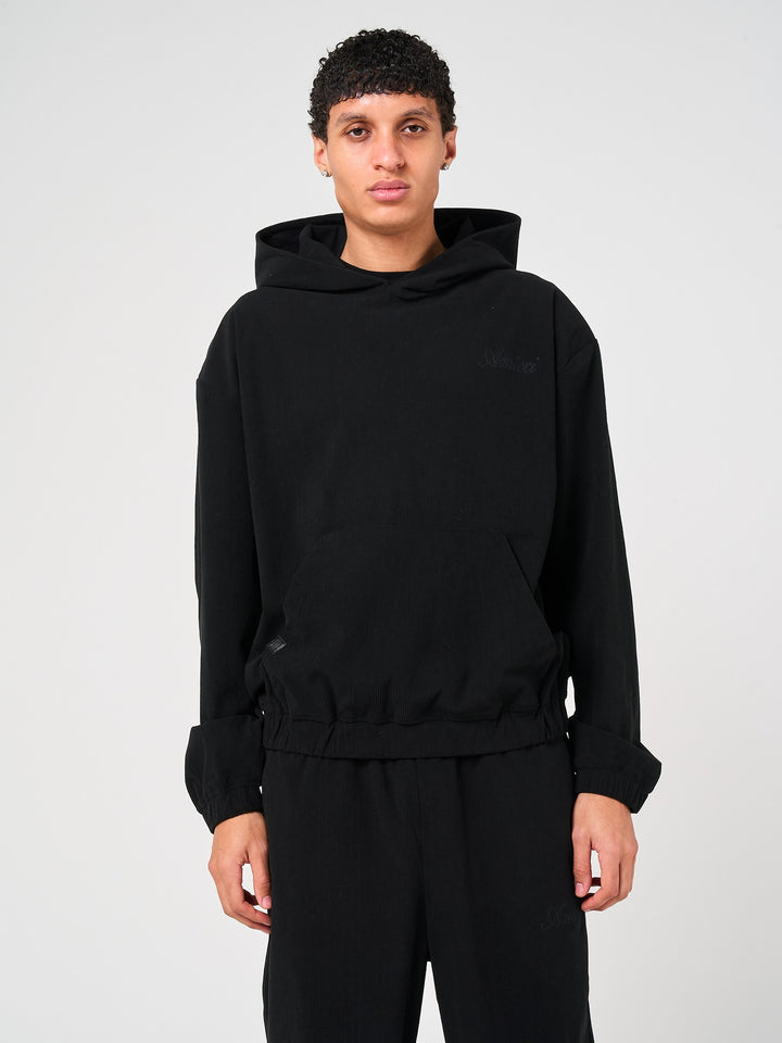 Cylinder Zwarte Naaldribfluwelen Hoodie
