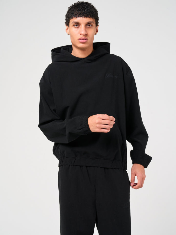 Cylinder Zwarte Naaldribfluwelen Hoodie