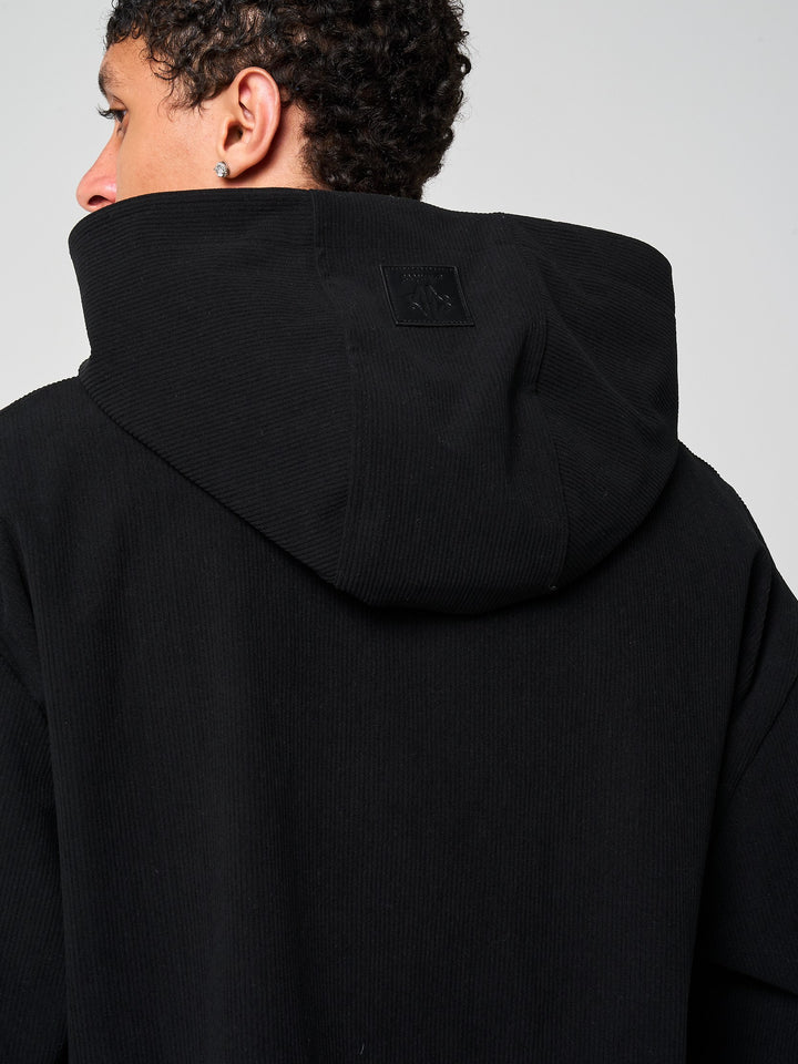 Cylinder Zwarte Naaldribfluwelen Hoodie
