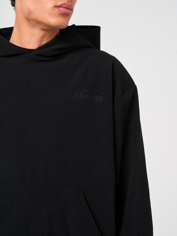 Cylinder Zwarte Naaldribfluwelen Hoodie