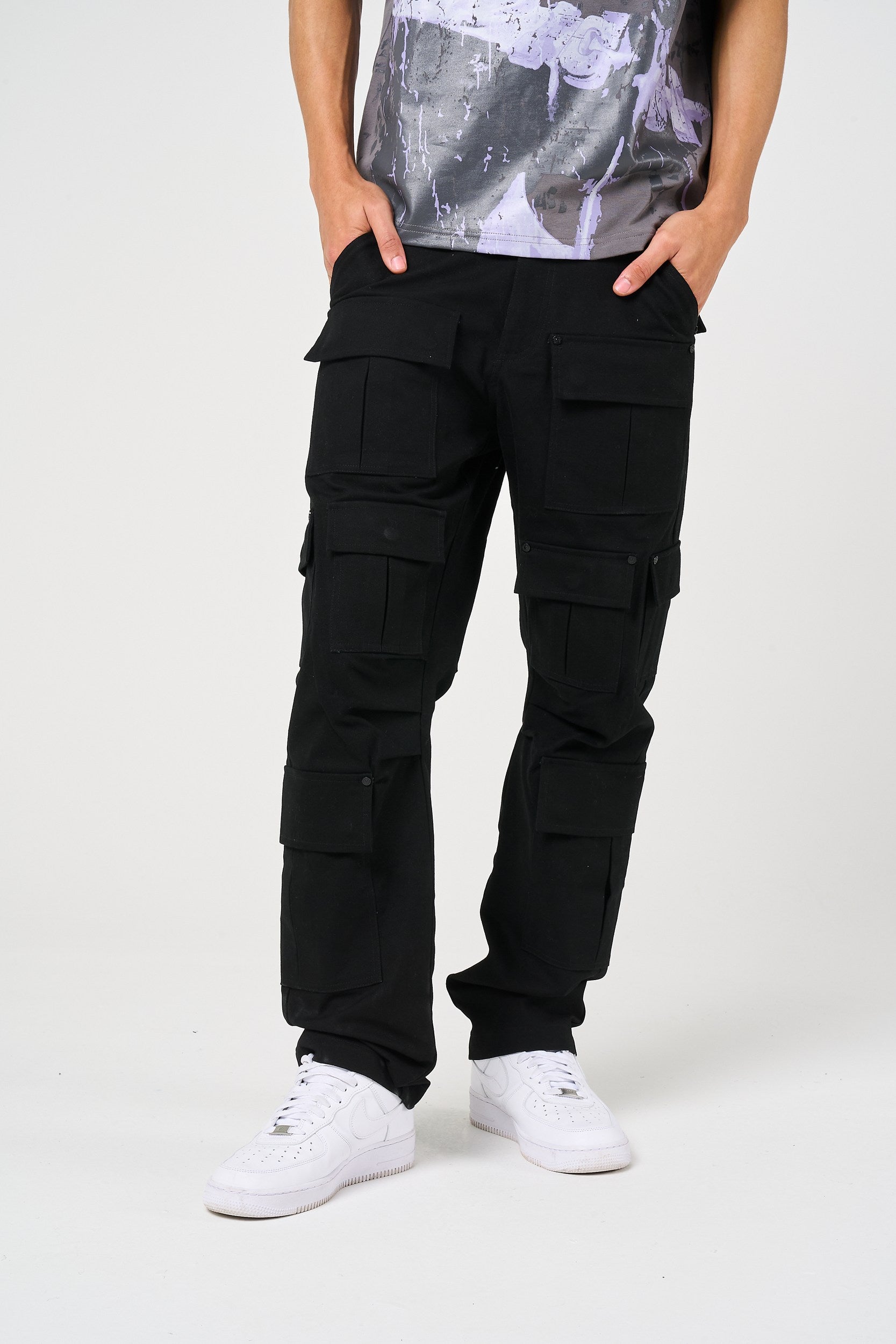 Pantalones Negros Terron con Bolsillos Profundos