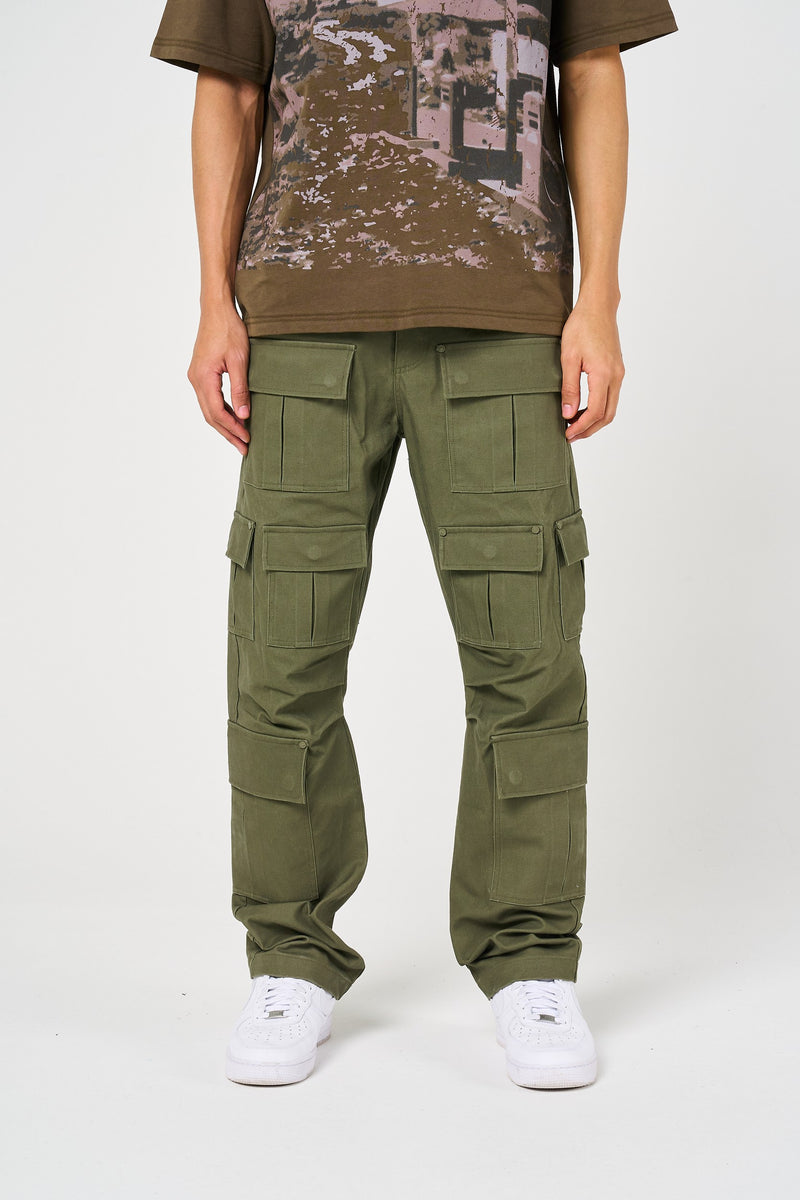 Pantalones pesados con bolsillos Terron en verde oliva