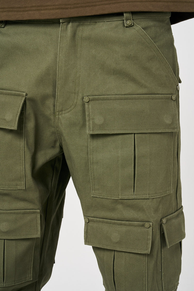 Pantalones pesados con bolsillos Terron en verde oliva