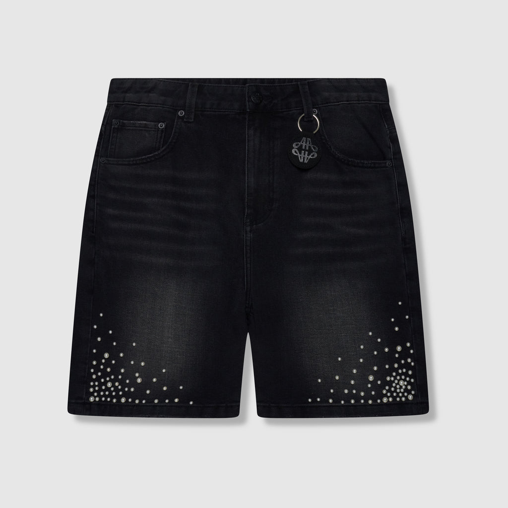 Akoya Pearl Denim Shorts Black