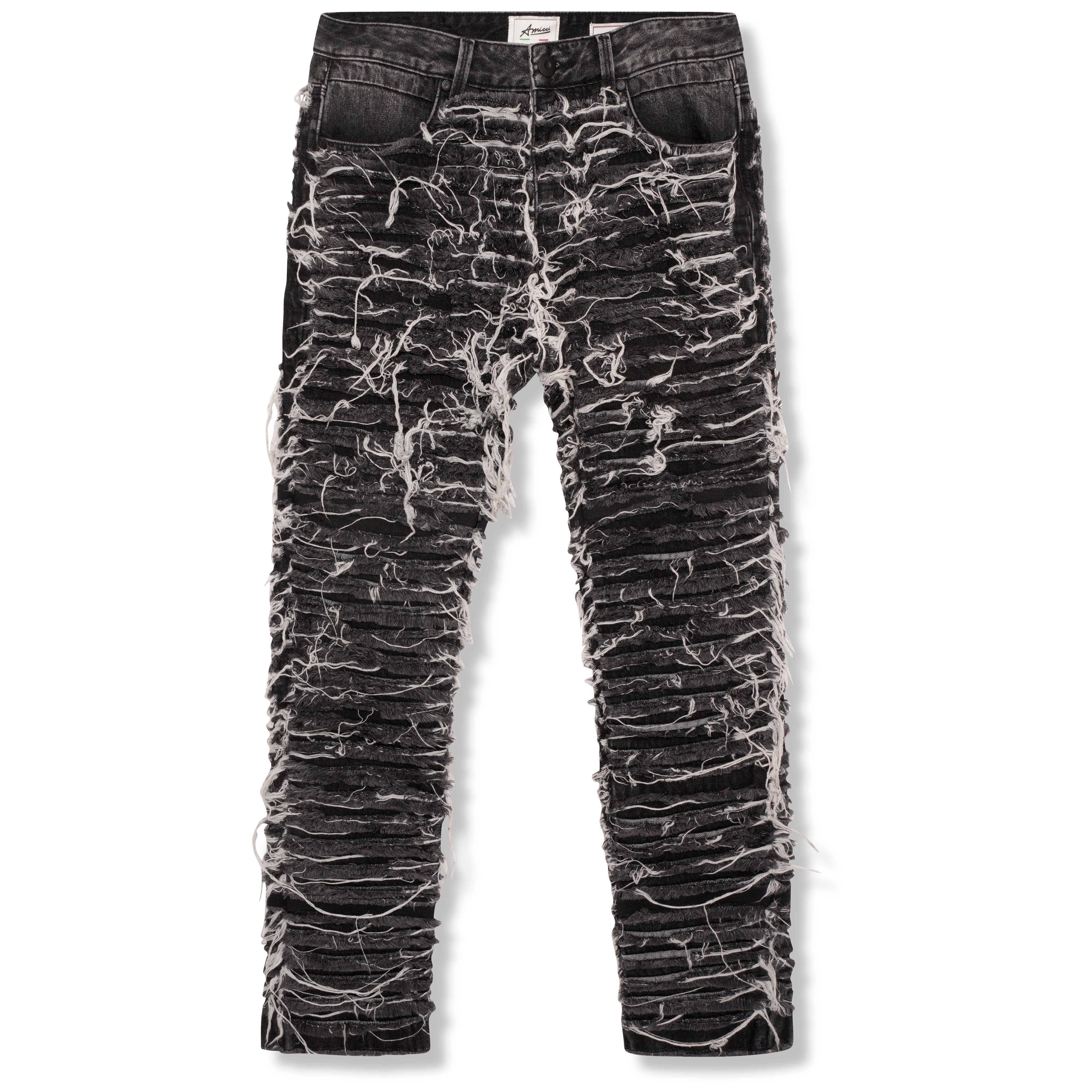 Amicci Men's Sassari Shredded Denim Jeans Washed Black - Premium ...