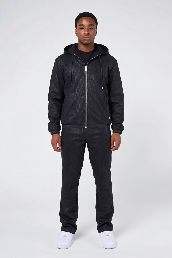 Isandro Zwarte Croco Leren Broek