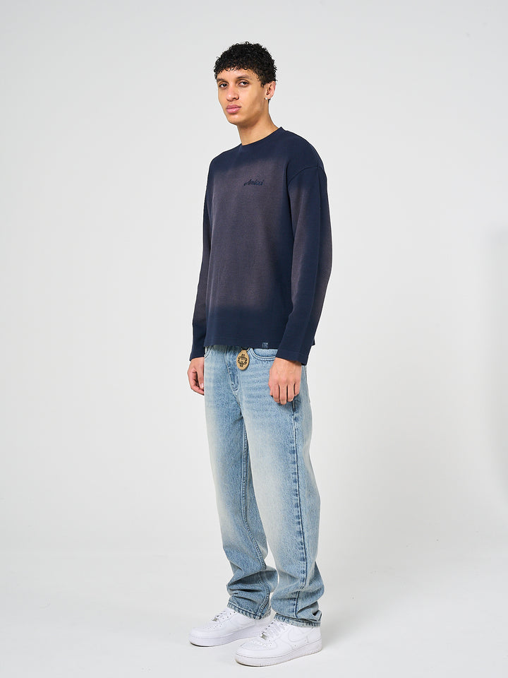 Pandan Navy Waffle Long Sleeve T Shirt