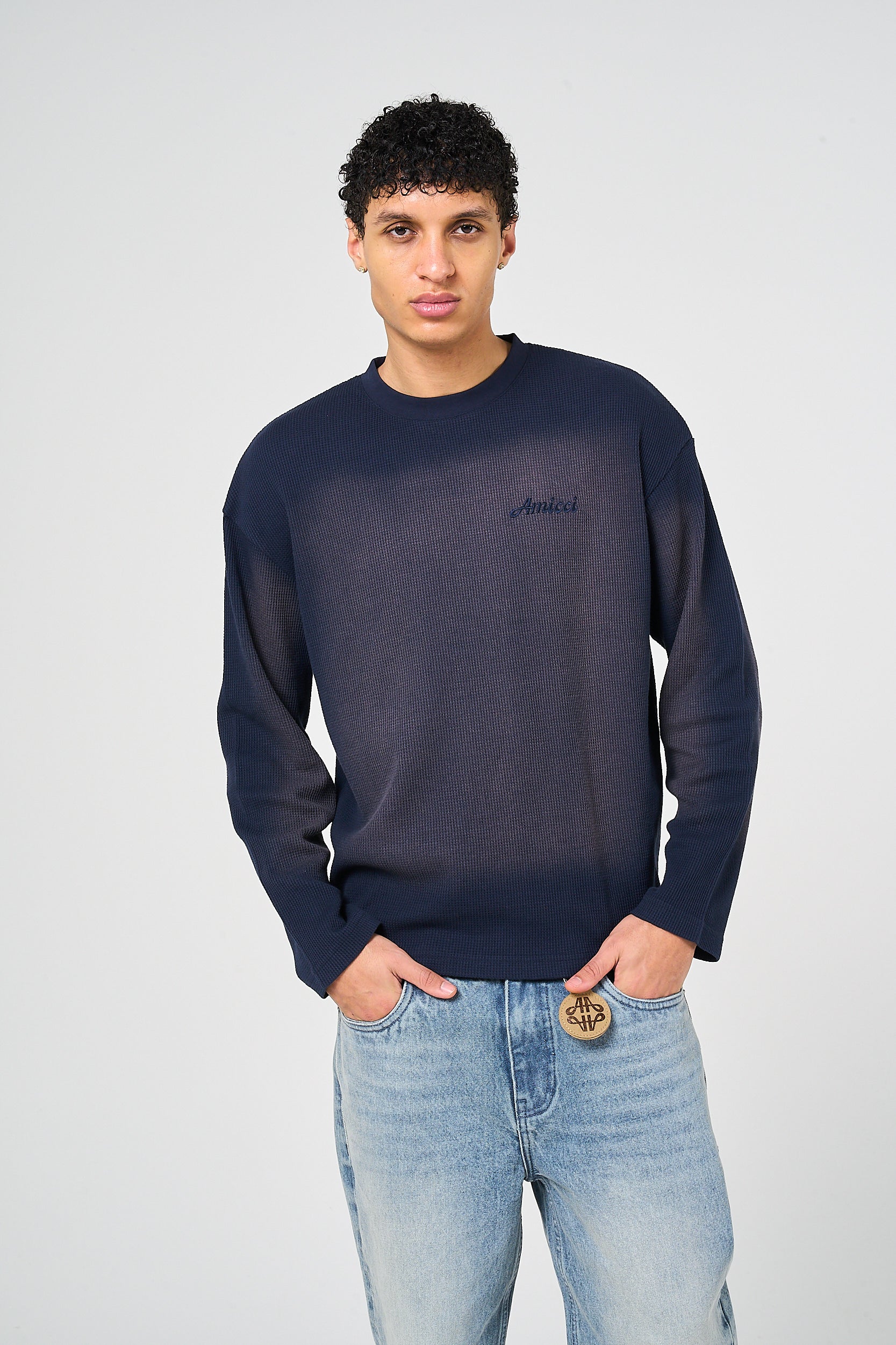 Pandan Navy Waffle Long Sleeve T Shirt – Amicci