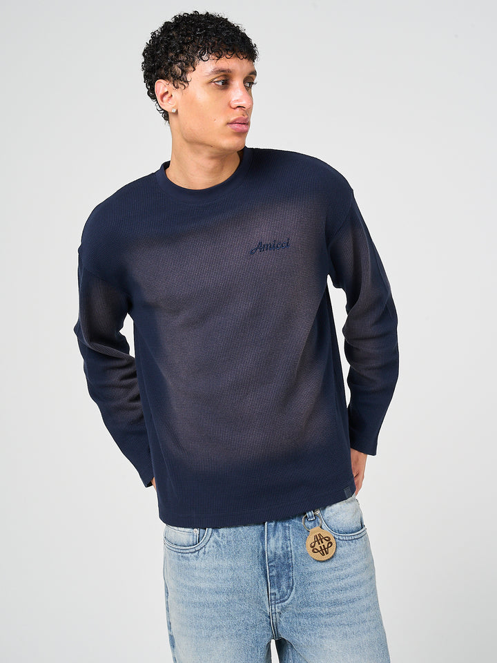 Pandan Navy Waffle Long Sleeve T Shirt