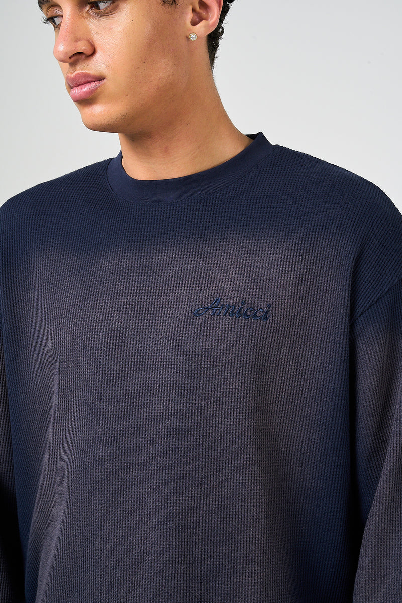 Pandan Navy Waffle Long Sleeve T Shirt