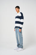 Awing Navy Striped Knitwear Sweatshirt