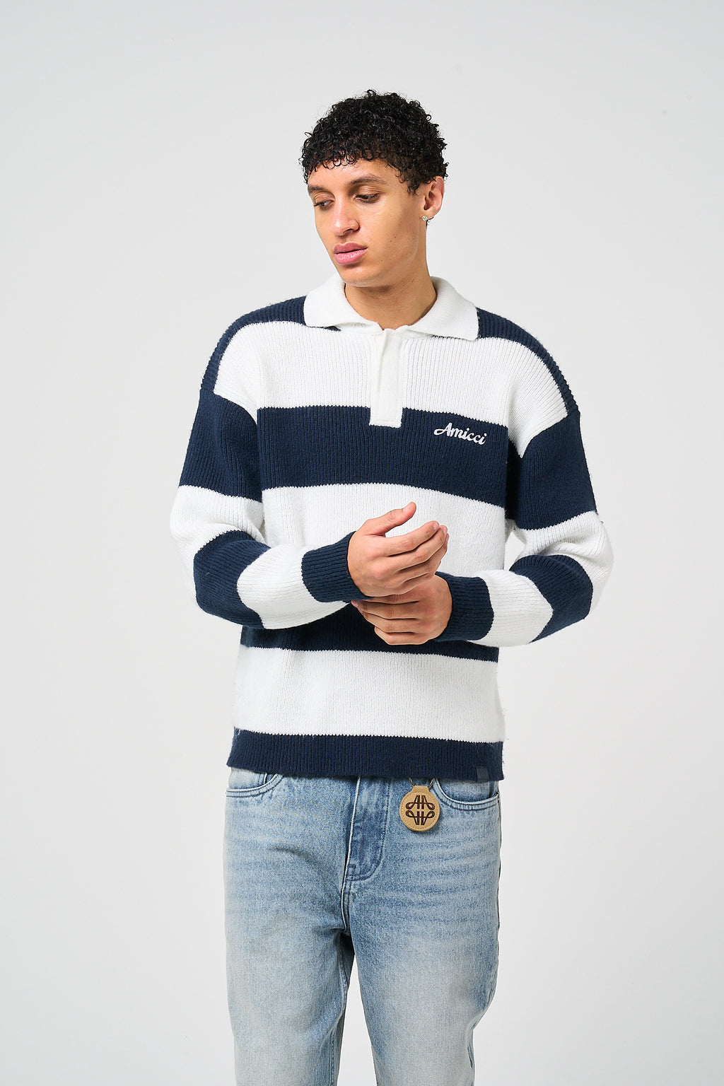 Awing Navy Striped Knitwear Sweatshirt