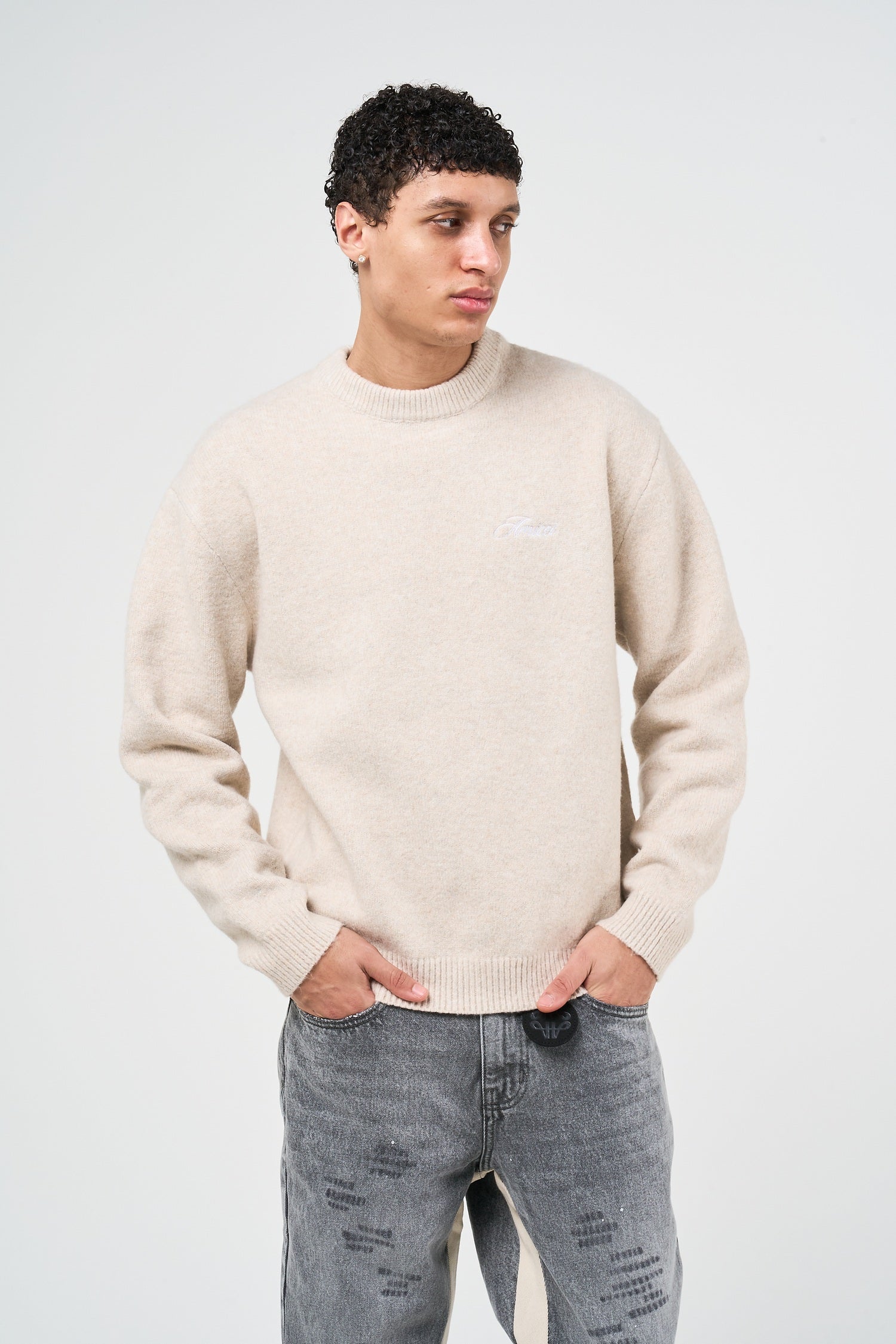 Dexter Beige Knitted Sweatshirt – Amicci