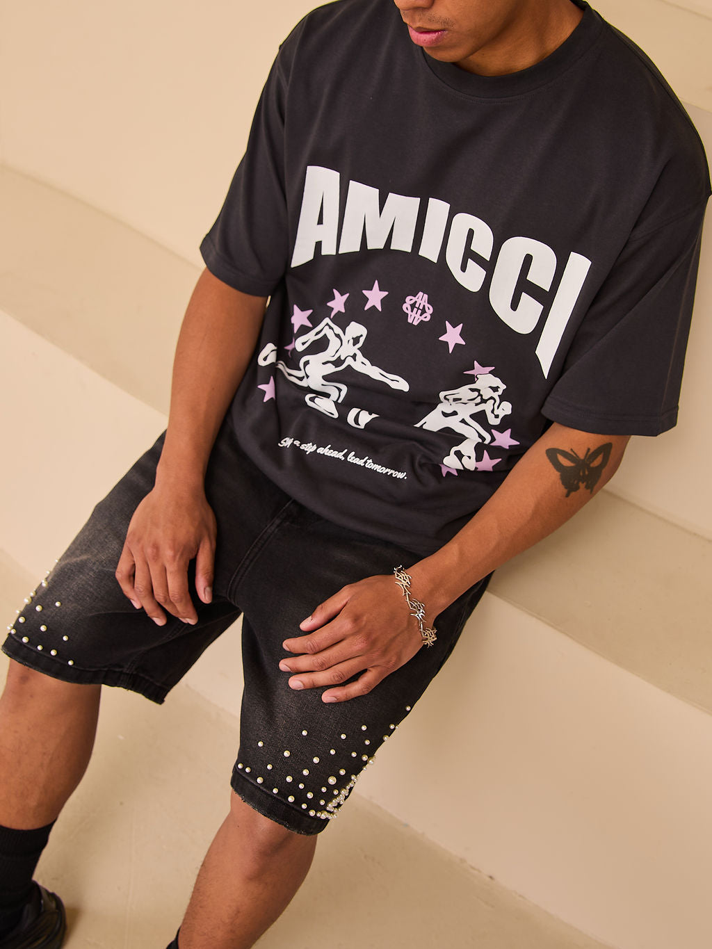 Akoya Pearl Denim Shorts Black