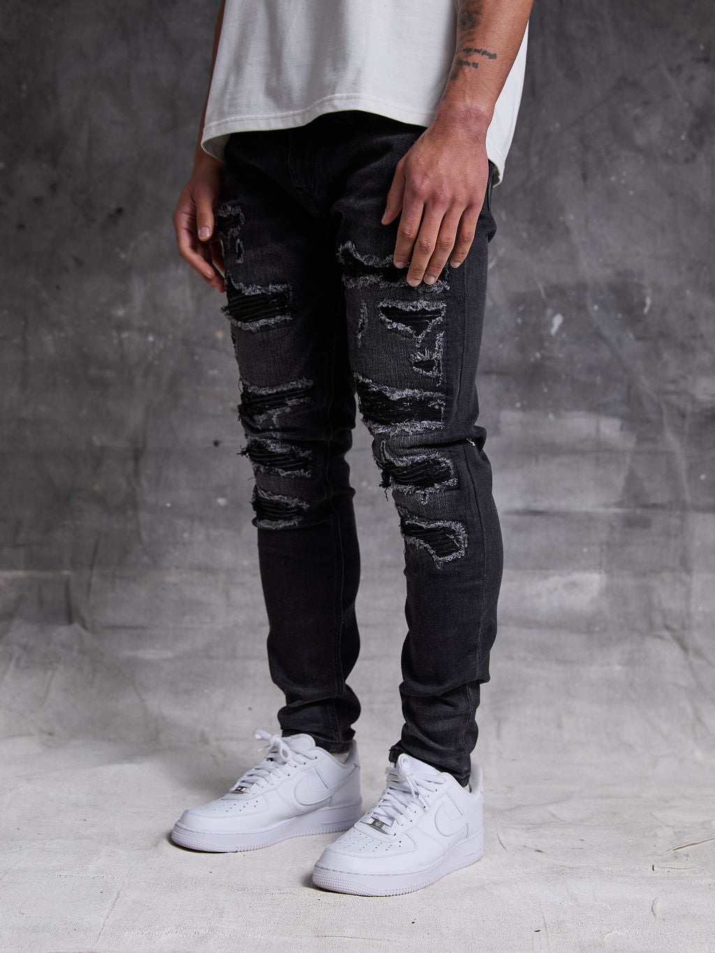 Rocco Heavy Ripped Black Skinny Jeans – Amicci - Main Image