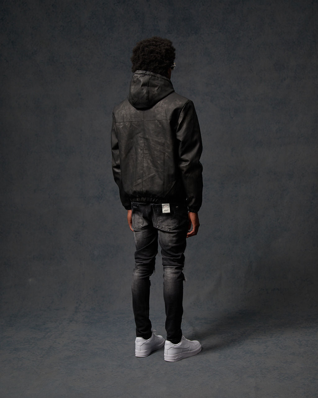 Rafel Leder Zip Hoodie Schwarz