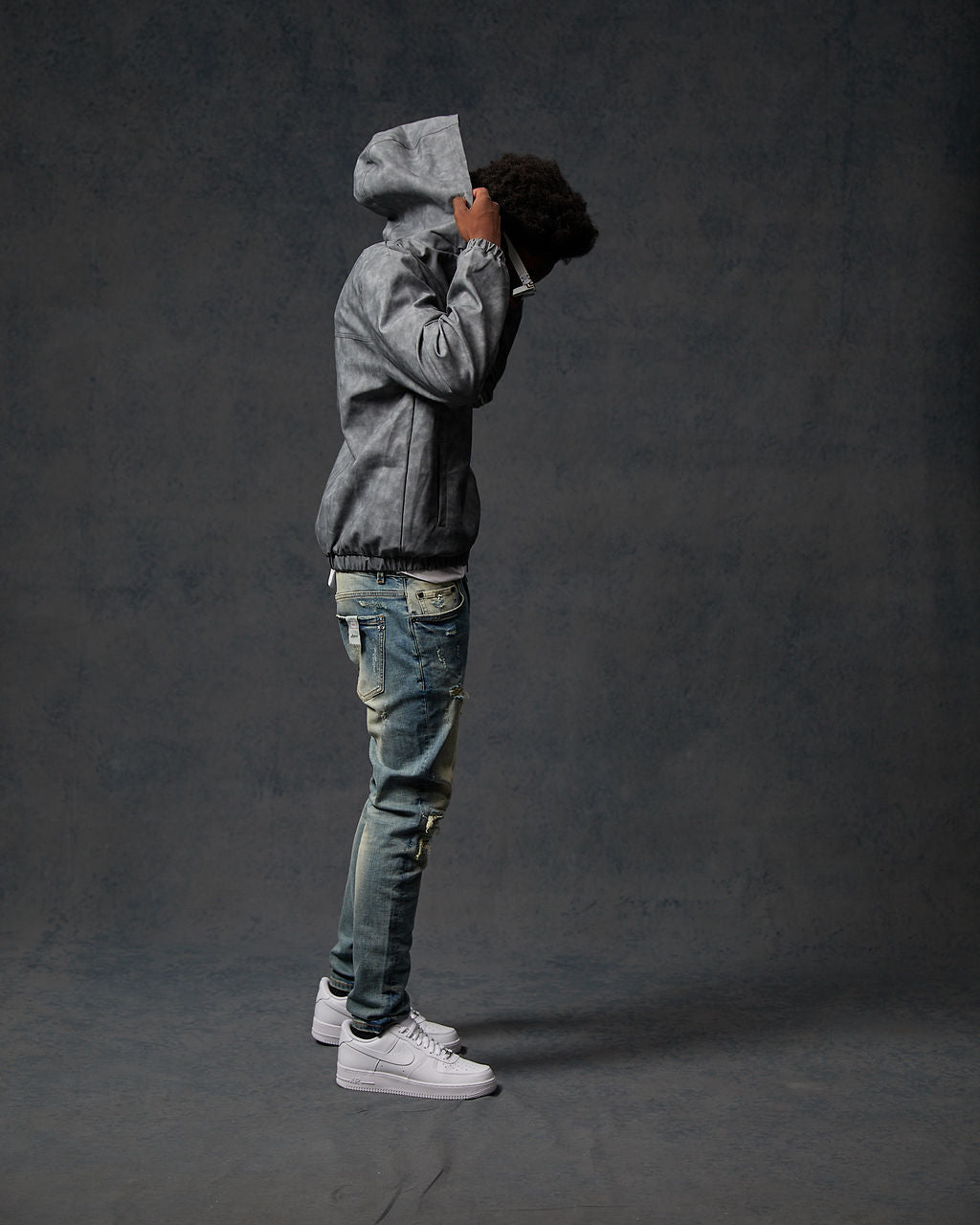 Rafel Leren Rits Hoodie Grijs