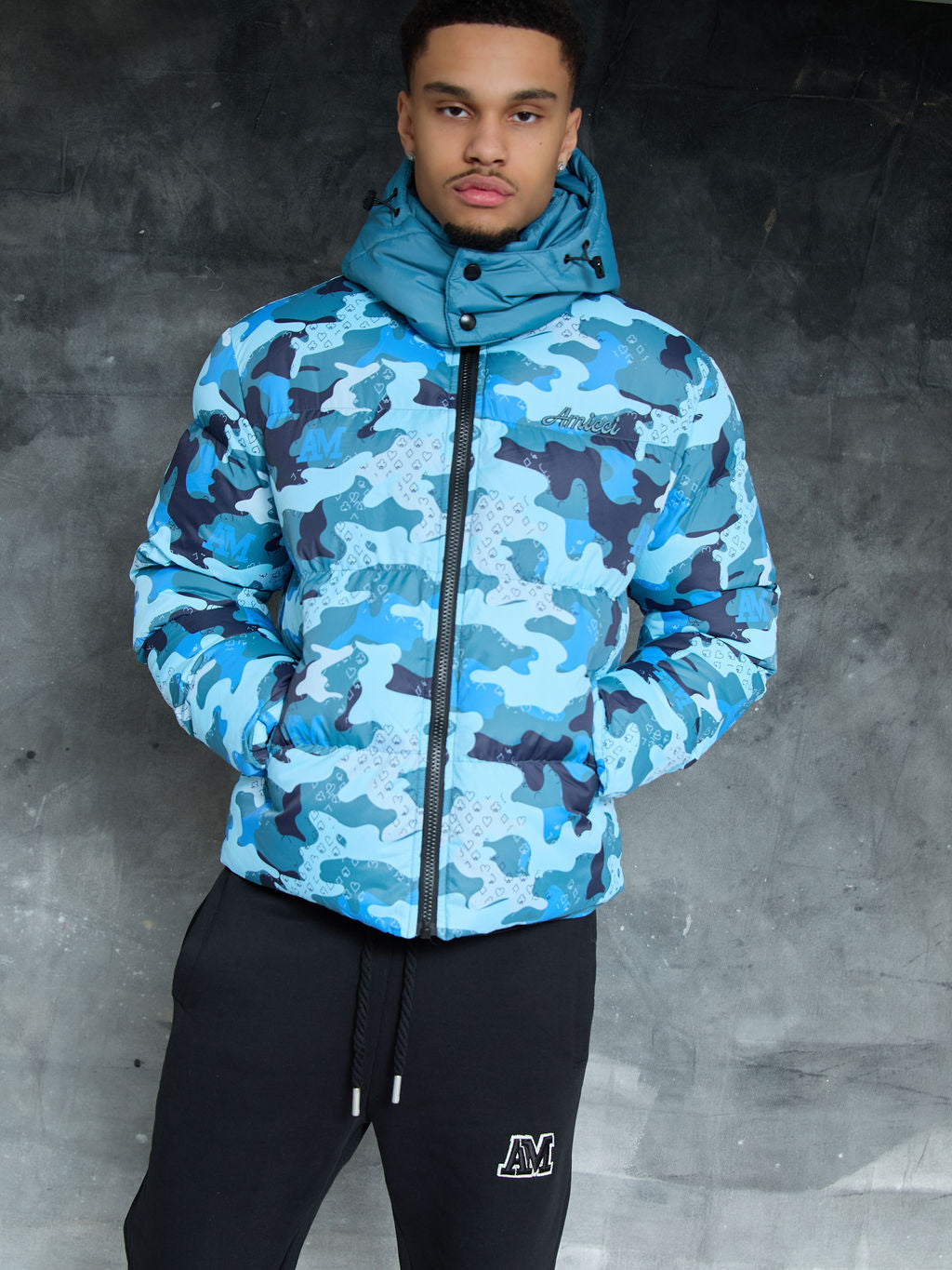 Donte Blaue Camouflage Pufferjacke