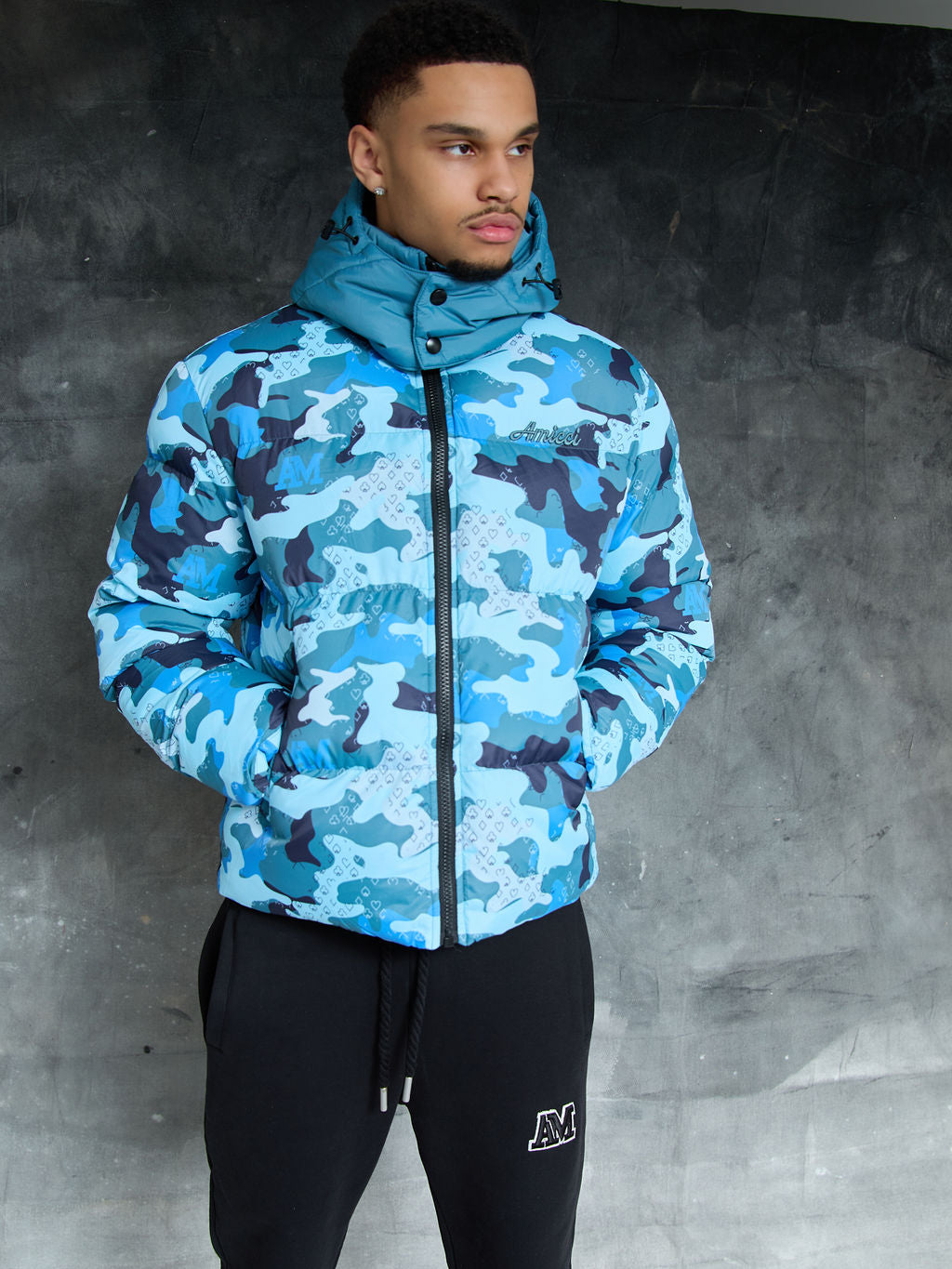 Donte Blaue Camouflage Pufferjacke