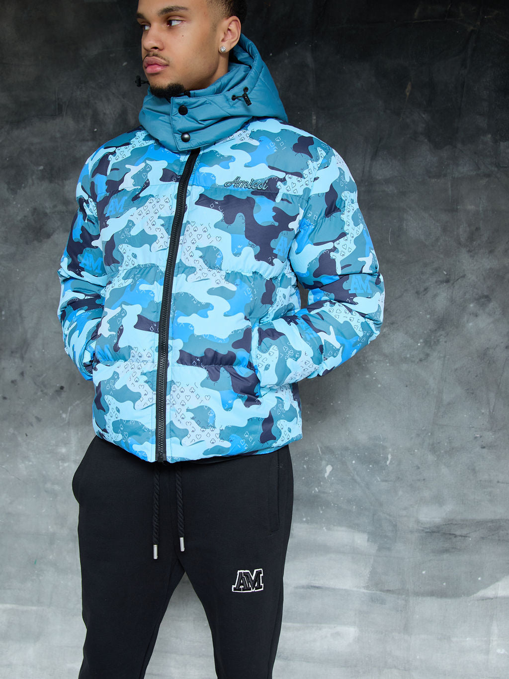Donte Blaue Camouflage Pufferjacke