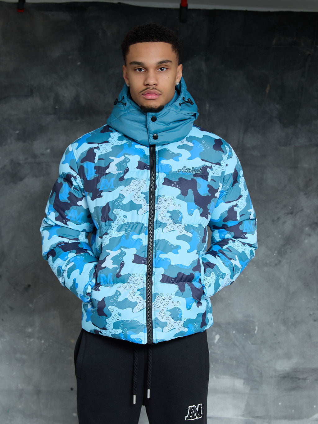 Donte Blaue Camouflage Pufferjacke