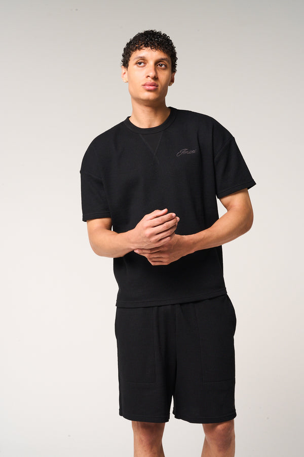 Tempest Waffle Knit T-Shirt Black