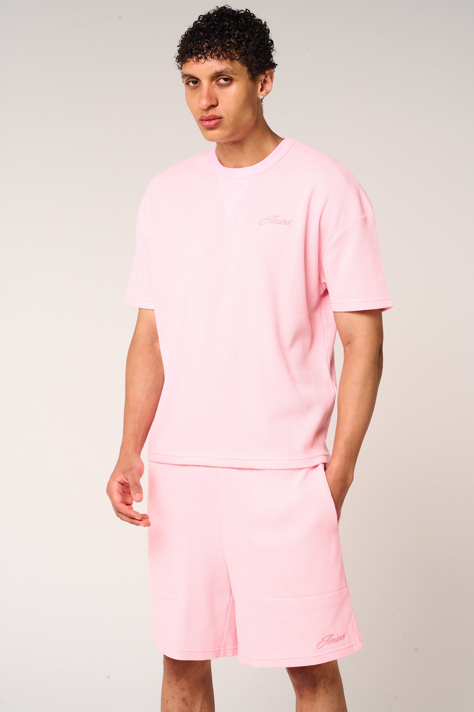 Tempest Waffle Knit T-Shirt Pink