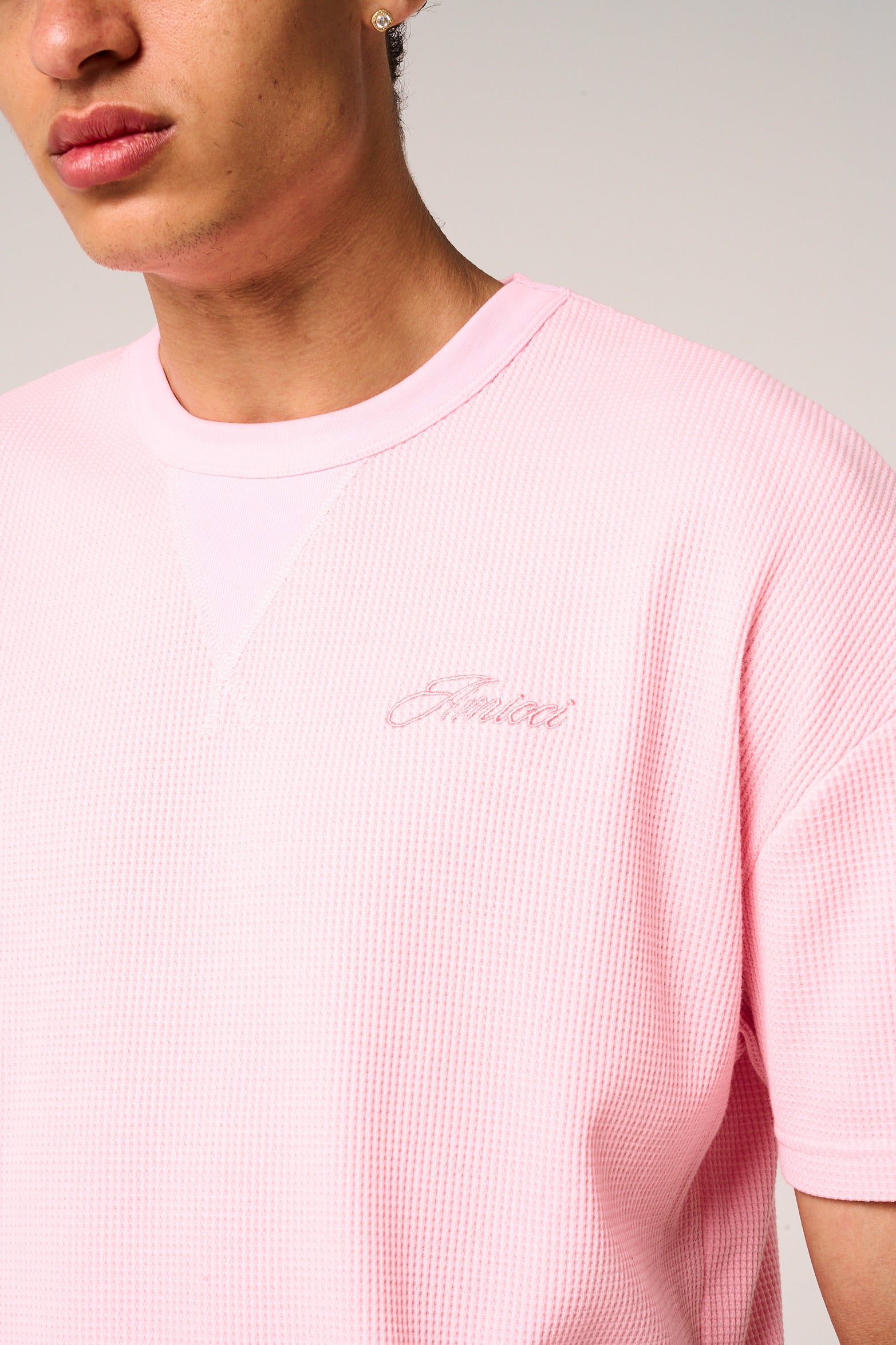 Tempest Waffle Knit T-Shirt Pink