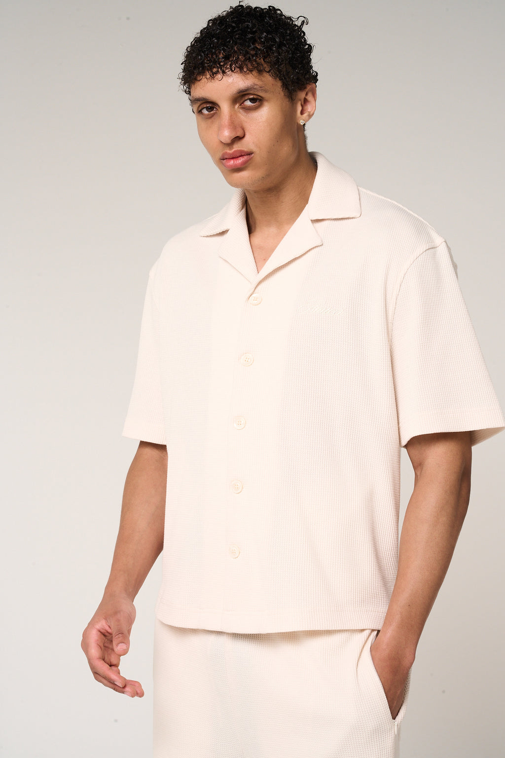 Cairo Waffle Knit Shirt Beige