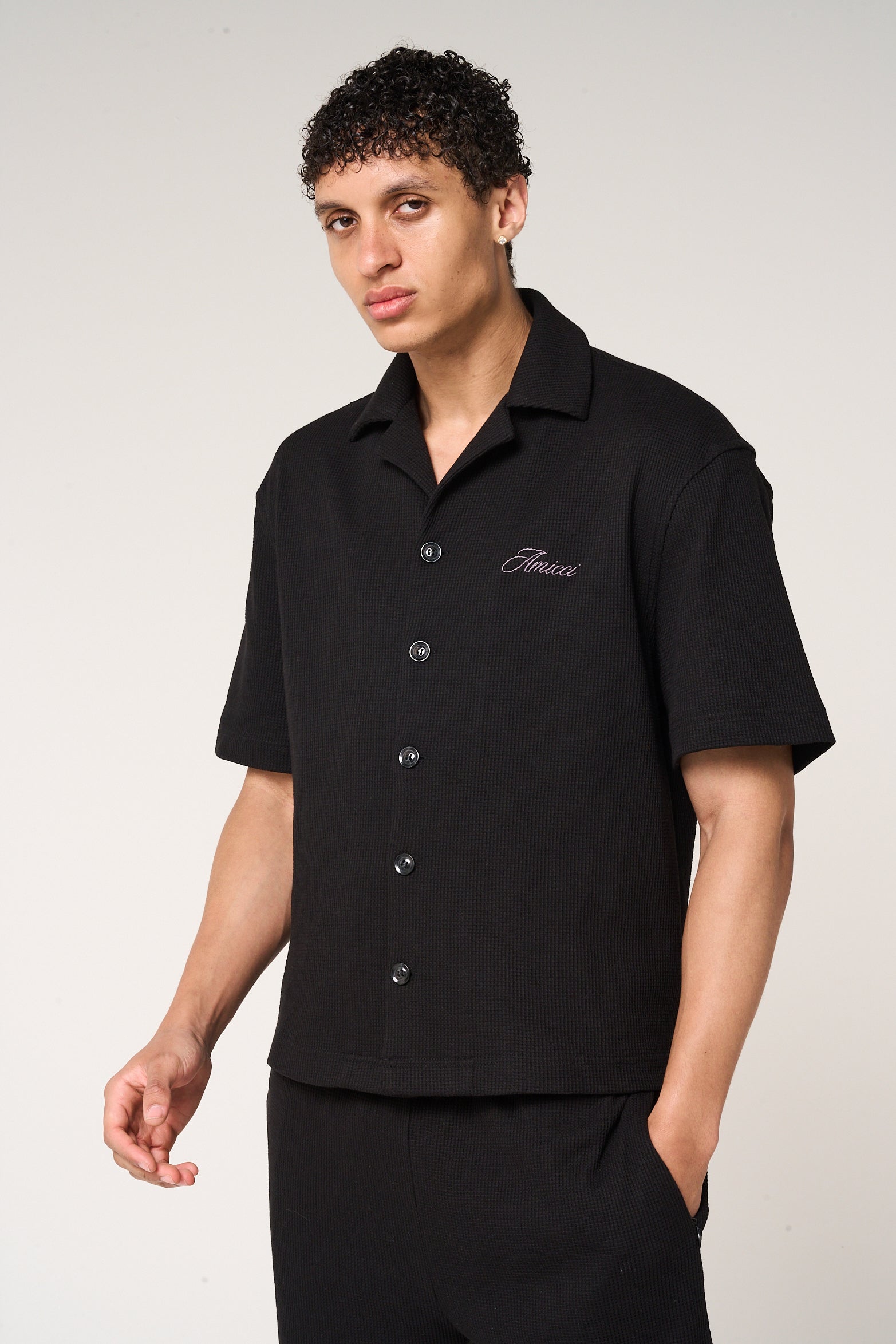 Cairo Waffle Knit Shirt Black