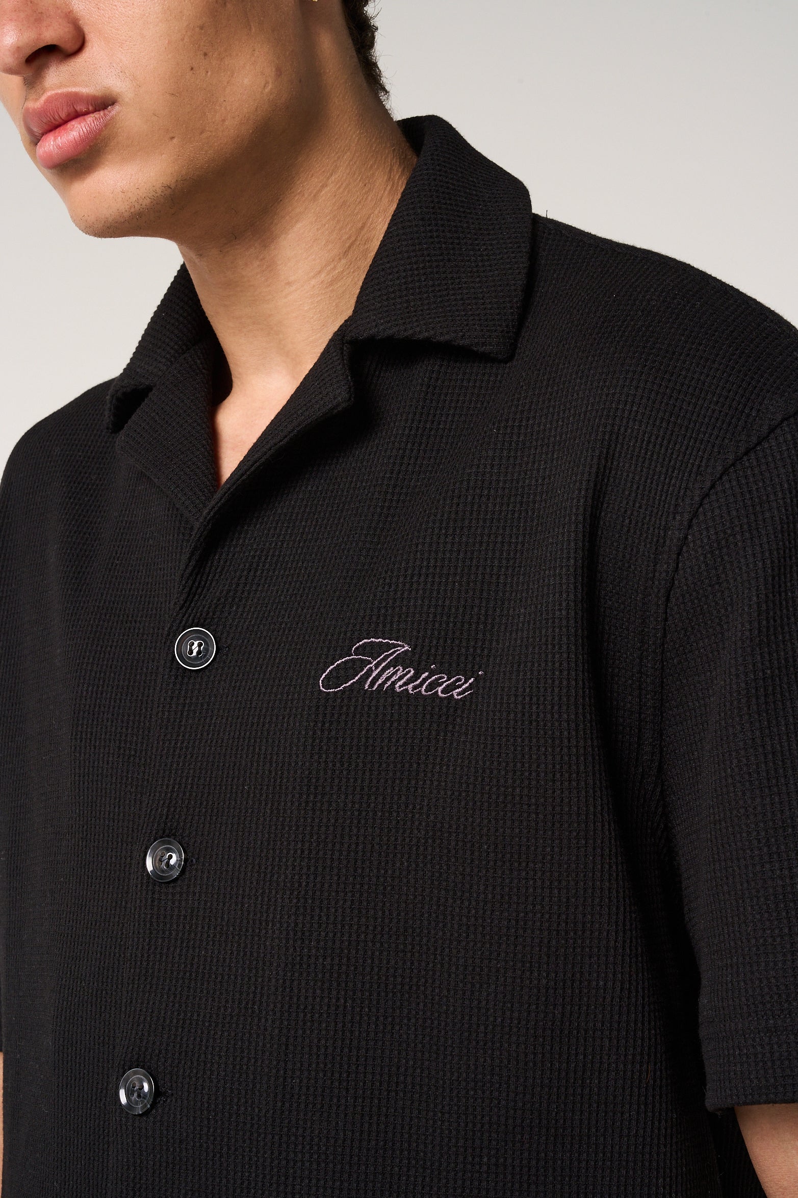 Cairo Waffle Knit Shirt Black