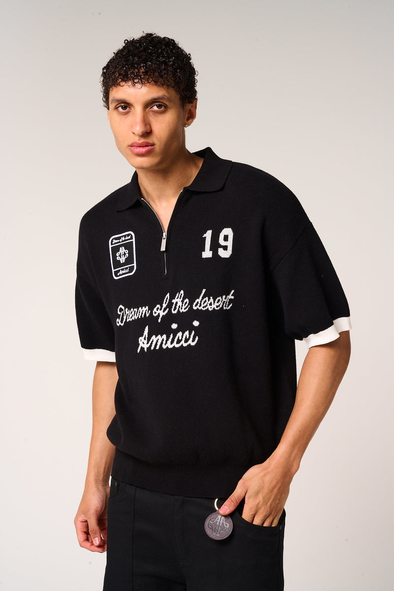 Reno Knitted Zip Polo Black