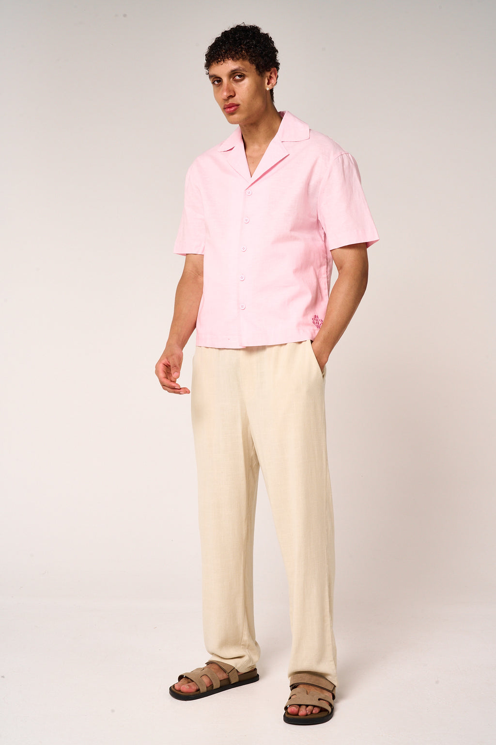 Kailani Short Sleeve Linen Shirt Pink