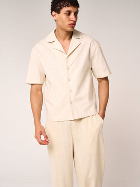 Kailani Short Sleeve Linen Shirt Beige