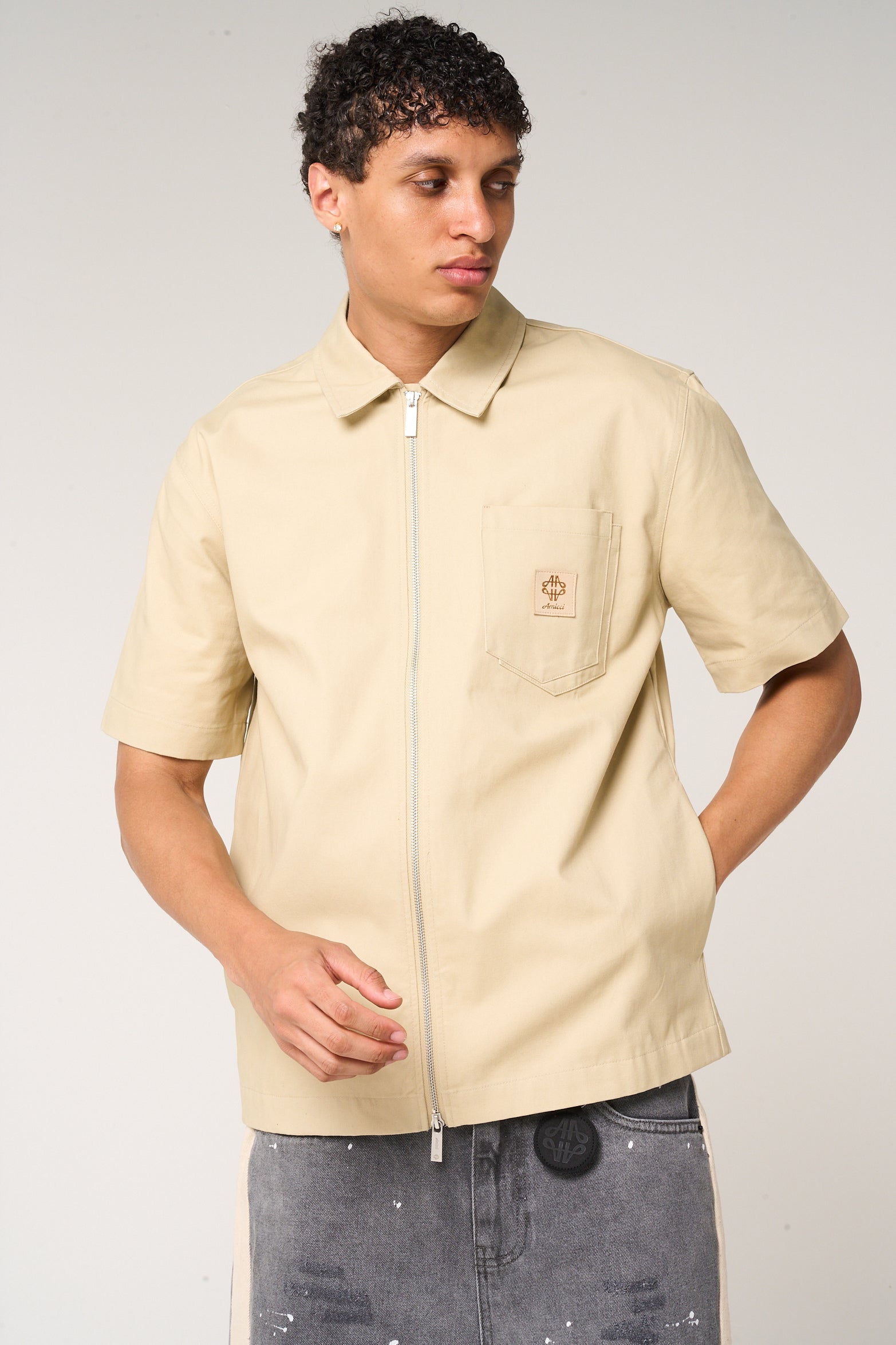 Ornell Cotton Twill Overshirt Beige
