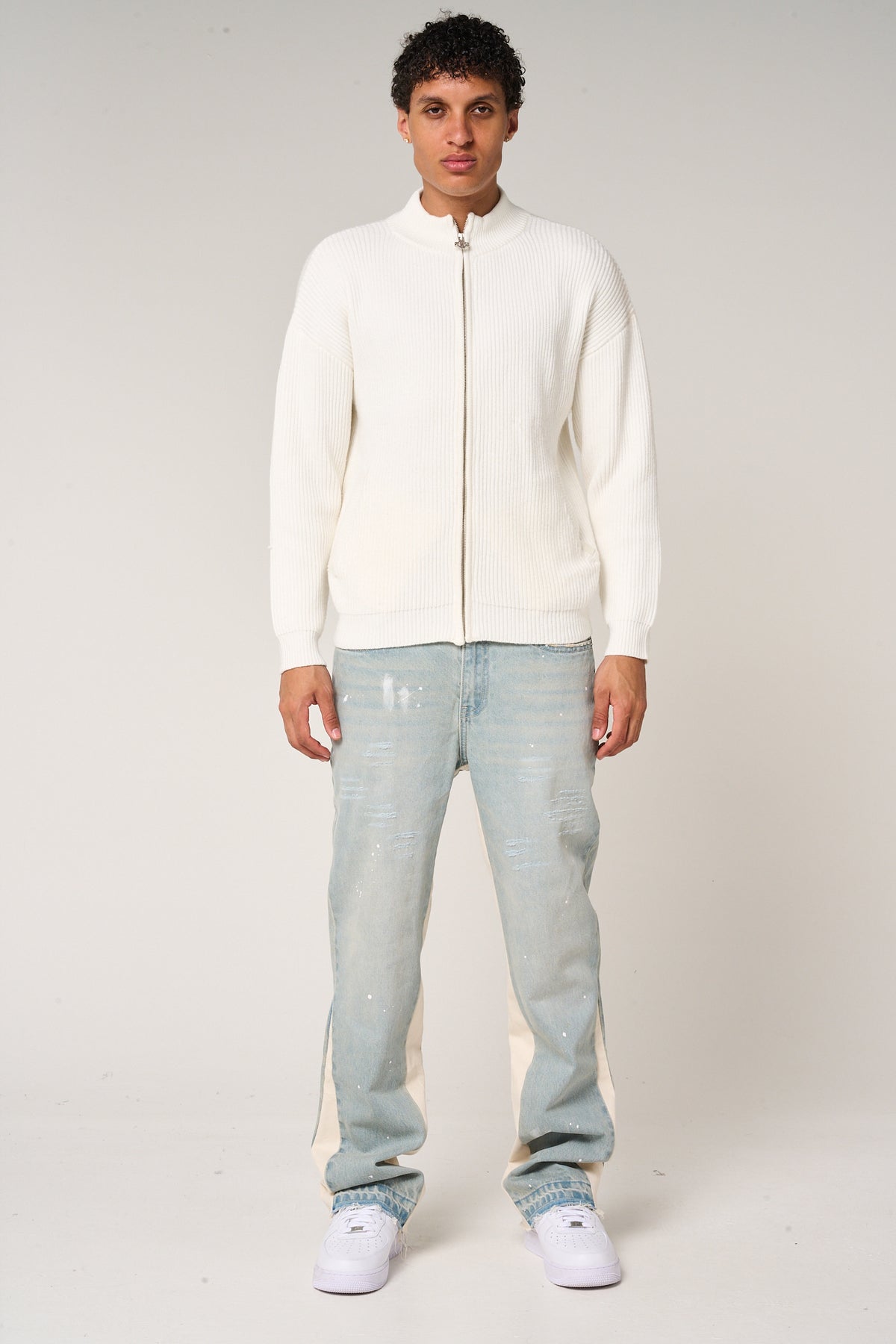 Mesa Ribbed Zip-Through Sweater White