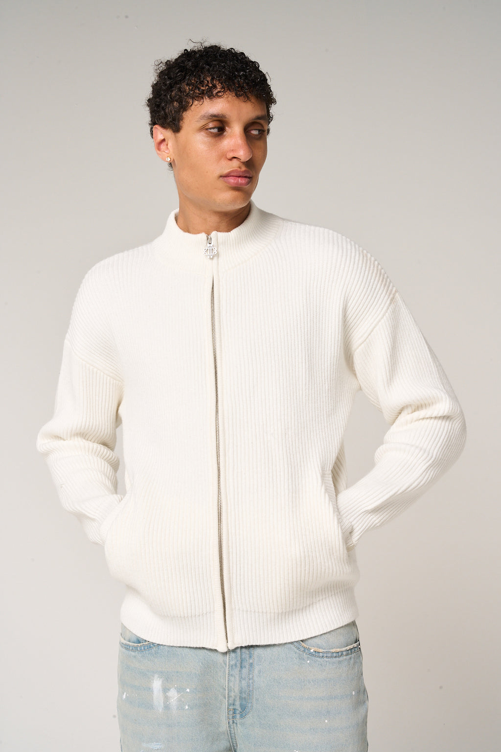 Mesa Ribbed Zip-Through Sweater White