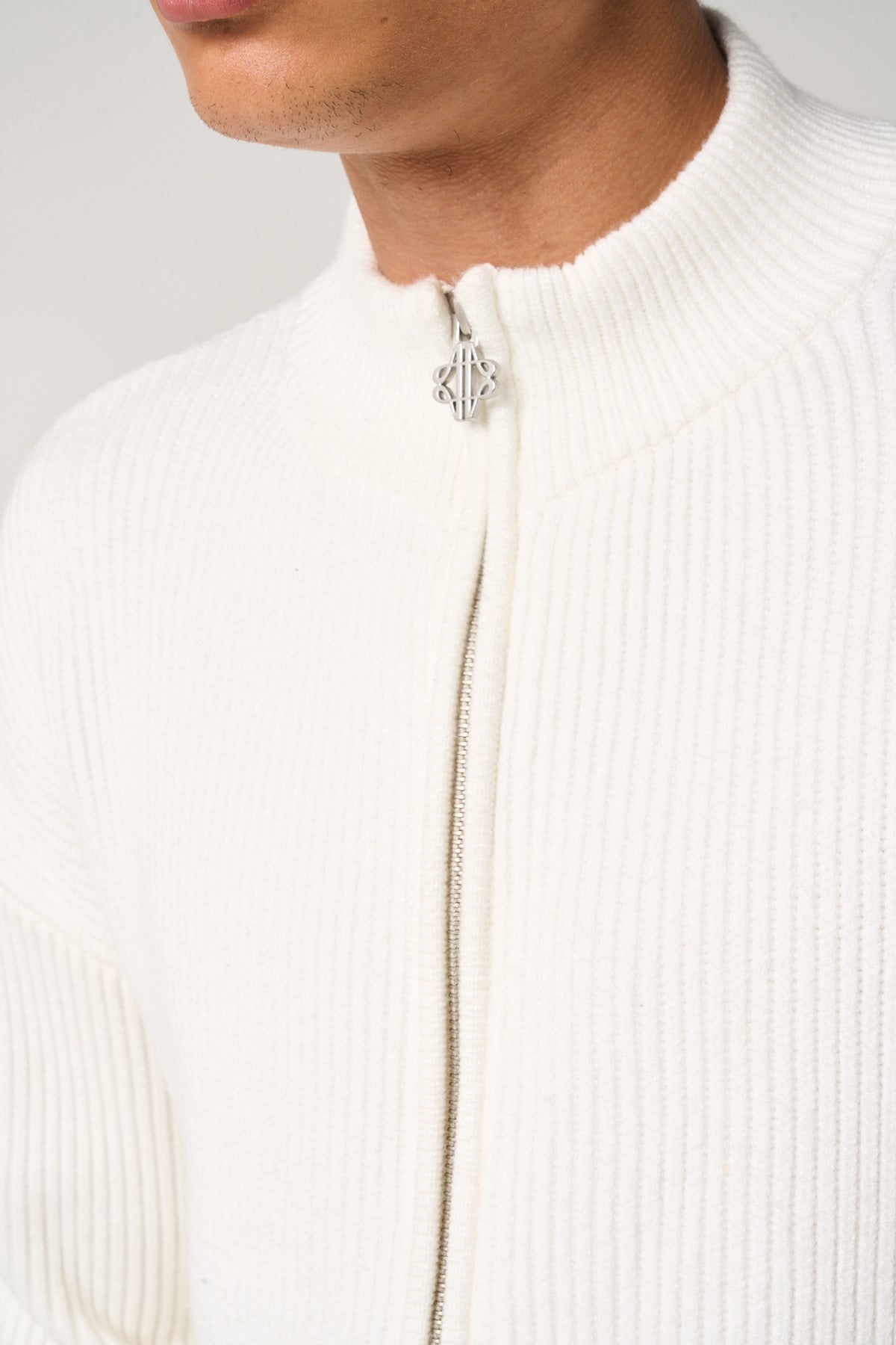 Mesa Ribbed Zip-Through Sweater White