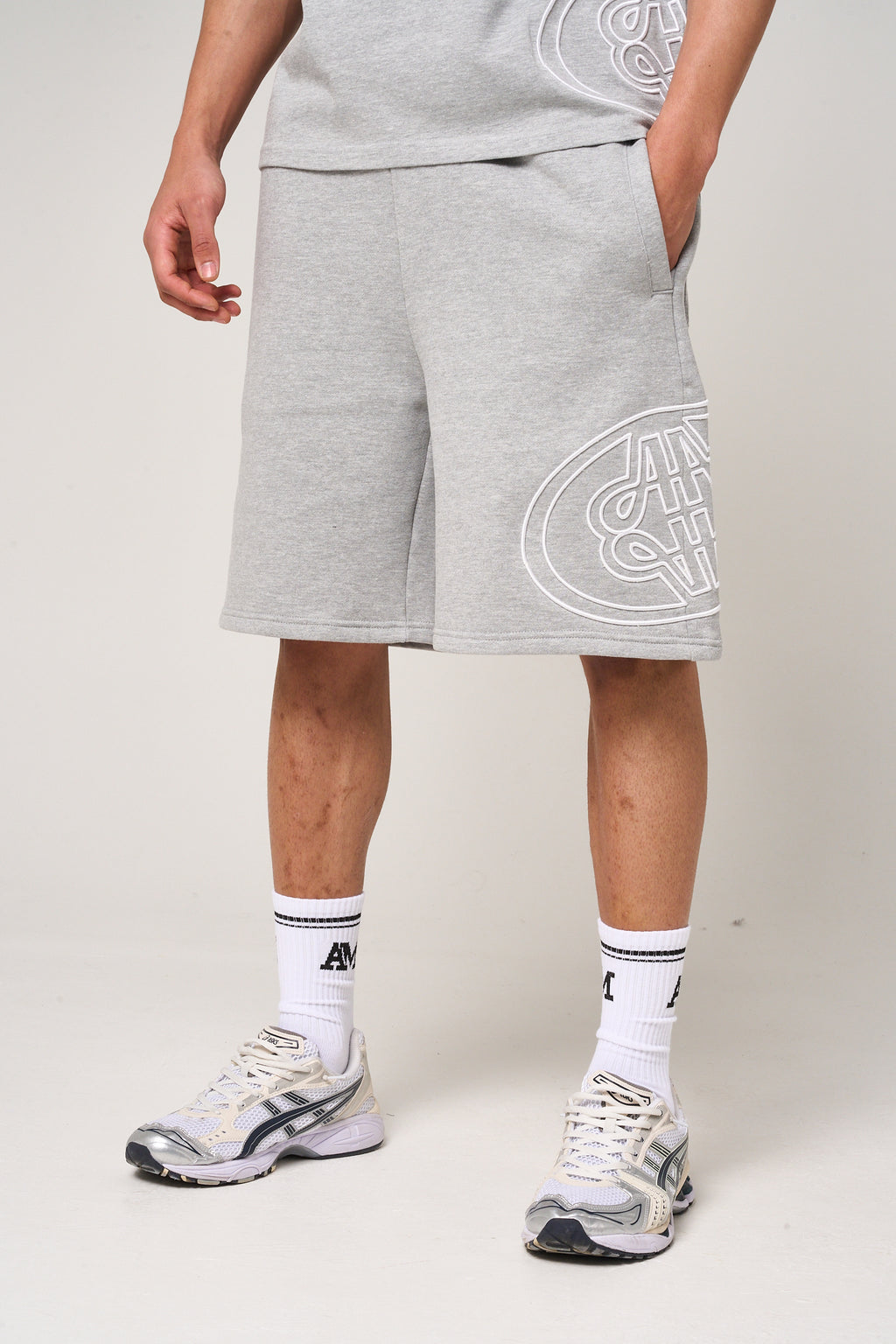 Fares Logo Embroidery Shorts Grey