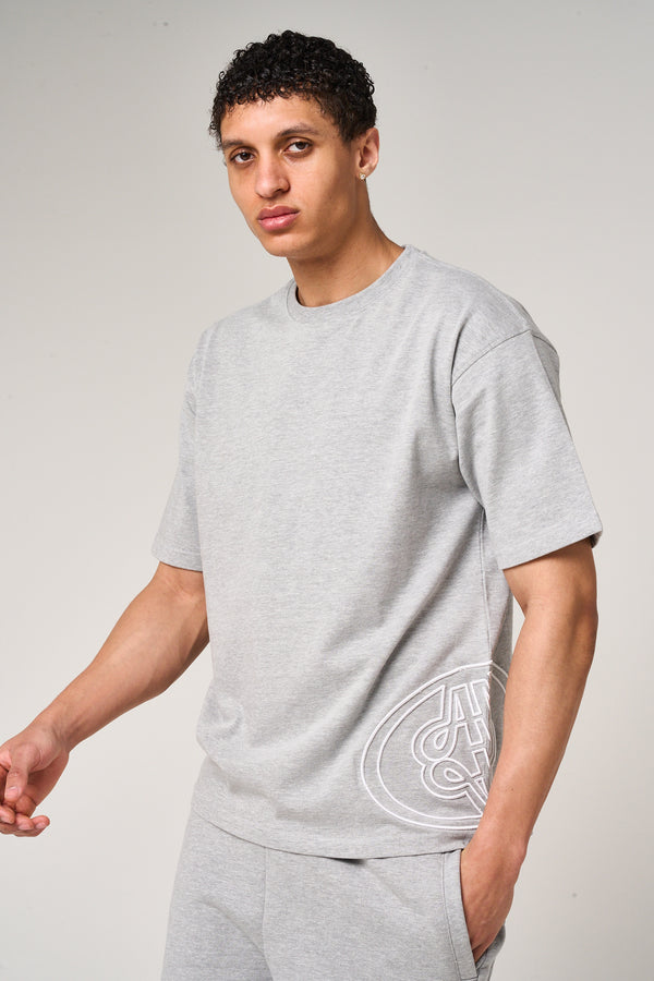 Fares Logo Embroidery T Shirt Grey