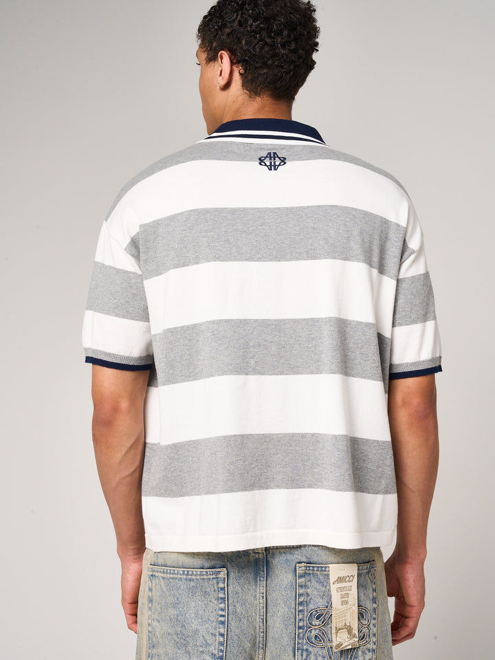 Avendia Striped Knitted Polo Grey