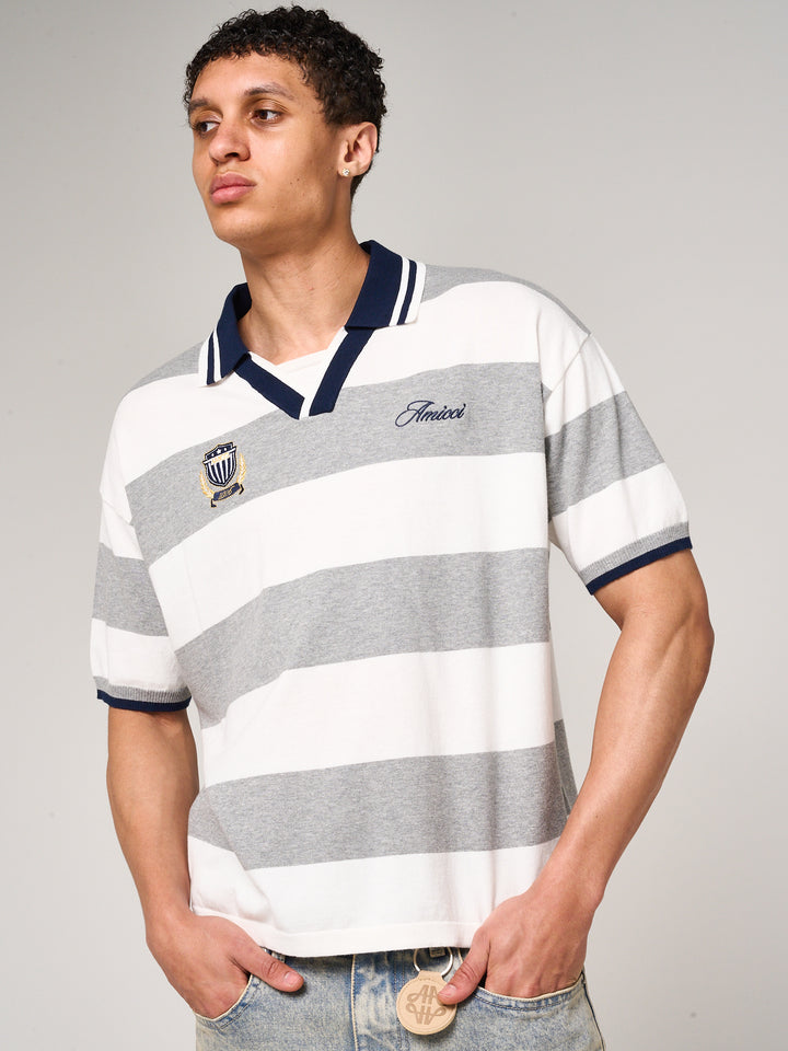 Avendia Striped Knitted Polo Grey